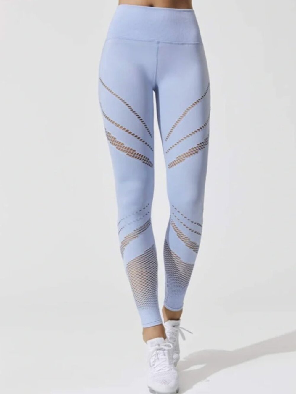 Alo Yoga Seamless Radiance Laser Cut Women's Eyelet Leggings Light Blue M